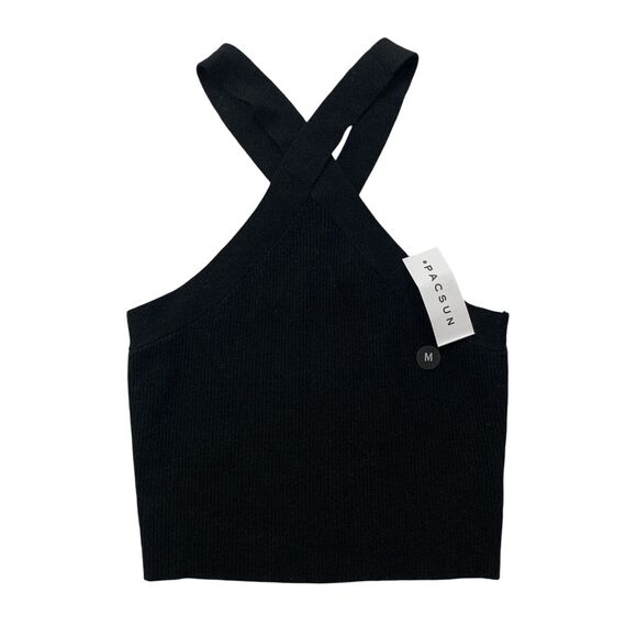 Pacsun Kendal & Kylie Tank Top Womens M Medium Black Cropped Ribbed Halter Neck - Picture 1 of 13